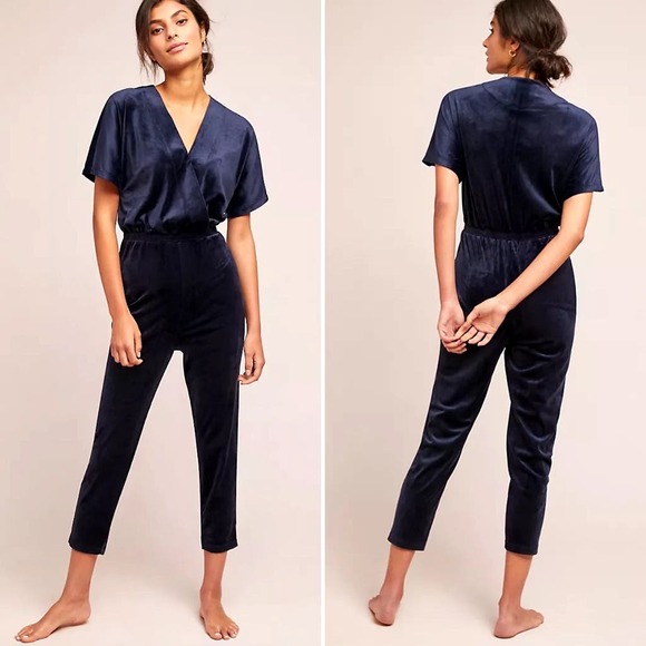 Anthropologie Saturday Sunday Velour Jumpsuit in Navy, Size Small - Picture 1 of 15